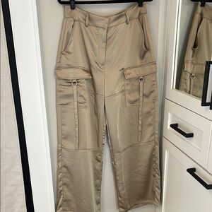 Stylish Tan Satin Cargo Pants